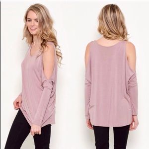 Cold shoulder peach batwing long sleeve top